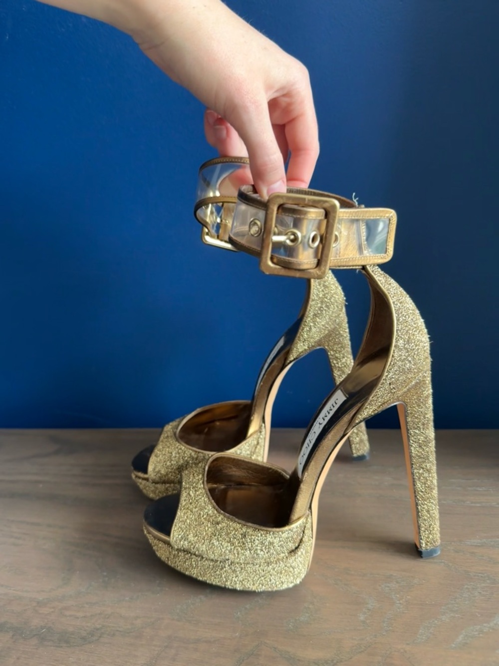 Jimmy Choo Gold Glitter Platform High Heels